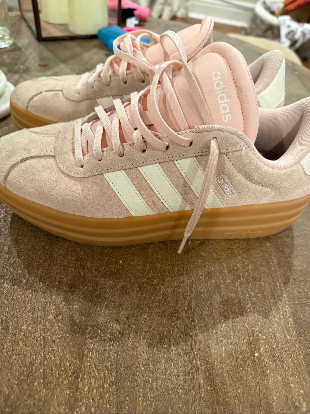 adidas Women’s VL Court Bold Platform Sneaker in Light Pink with Gum Sole